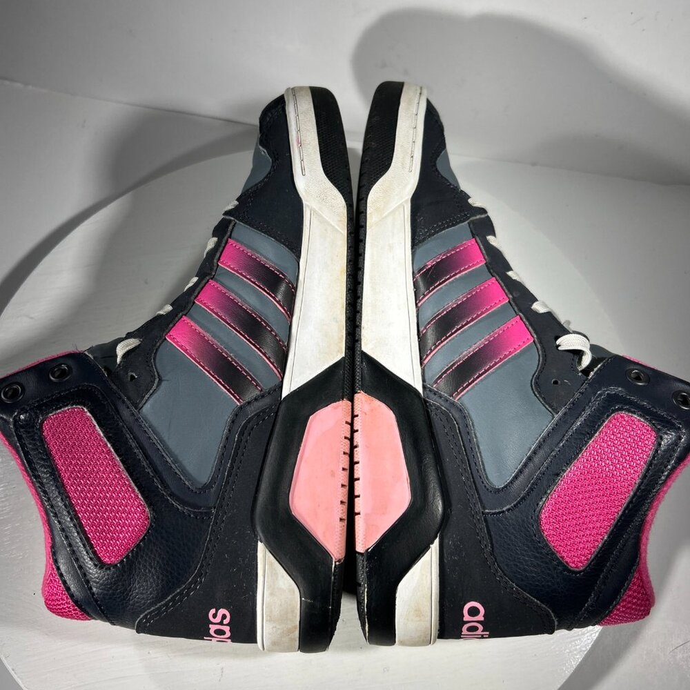 Adidas Neo Girls Fashion Sneakers Hightop Shoes Size 5 Black Gray Pink Youth Gym - Picture 7 of 12
